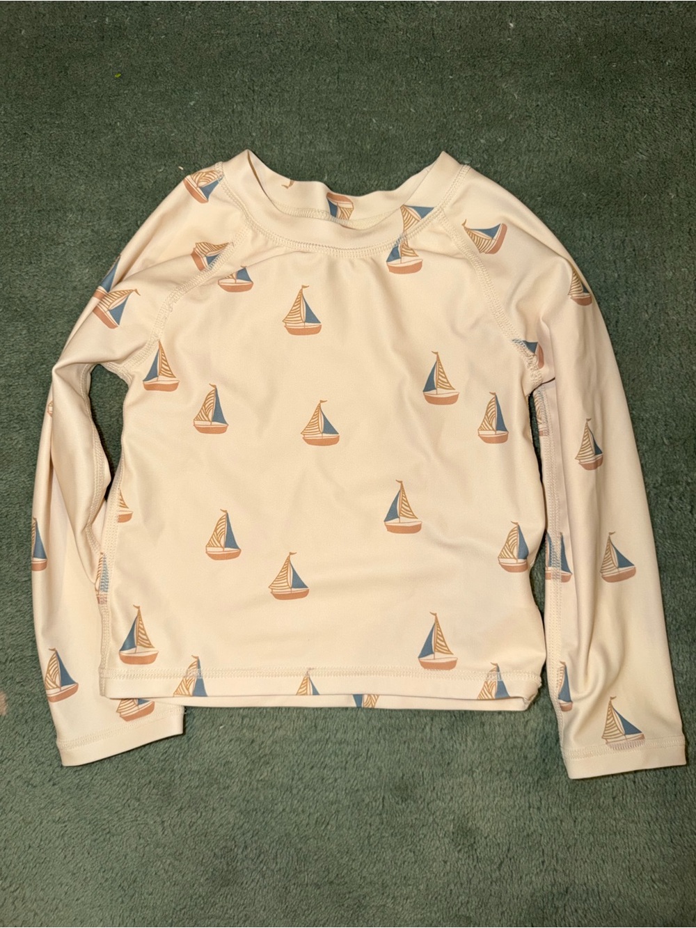 Rylee + Cru Cream Long Sleeve Sailboat Tee with Blue & Tan Boats